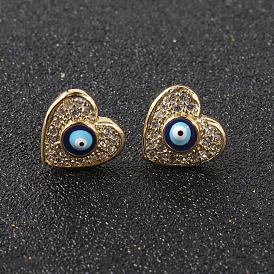 Gold Plated Copper Heart Devil Eye Earrings for Women Fashion Jewelry