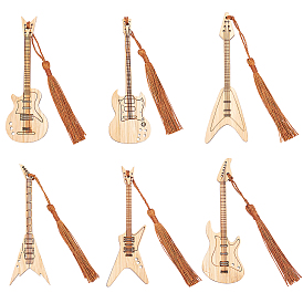 Nbeads 6 piezas 6 marcapáginas de bambú estilo guitarra con borlas para amantes de los libros