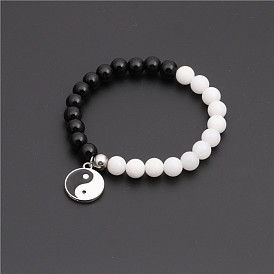 Black Agate Yin Yang Eight Trigrams Bracelet - Beaded Wristband Jewelry