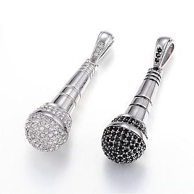 304 Stainless Steel Big Pendants, with Rhinestones, Microphone