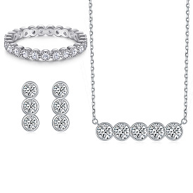 Stylish Round CZ Silver Jewelry Set - Ring, Earrings & Necklace for Women
