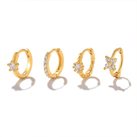 Flower Diamond Stud Earrings Set - 4 Pieces of Versatile and Elegant Ear Accessories
