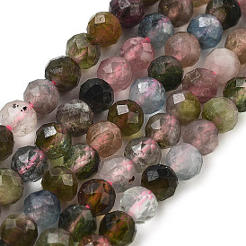 Natural Tourmaline Beads Strands, Faceted, Round