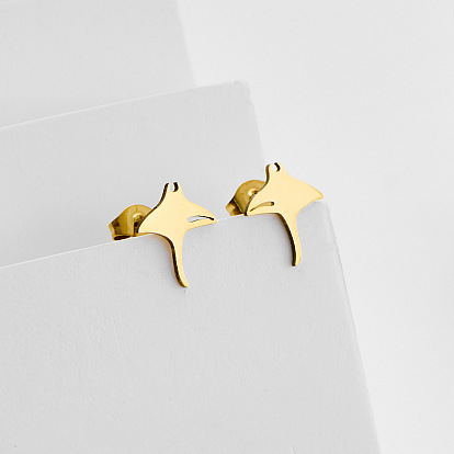 304 Stainless Steel Stud Earrings for Women, Manta Ray, with 316 Surgical Stainless Steel Pin