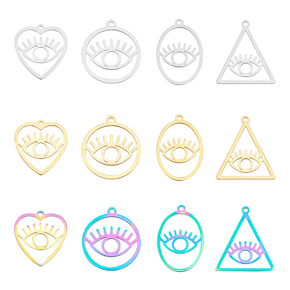 12Pcs 12 Style 201 Stainless Steel Pendants, Laser Cut, Evil Eye