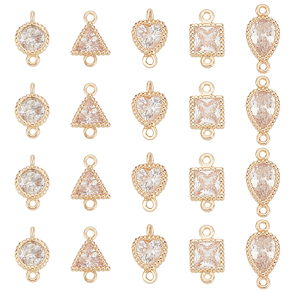 20 шт. 5 стили латуни проложить прозрачный фианит соединитель подвески, геометрические звенья, золотые