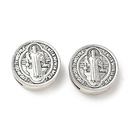 Религиозные сплавные подвески-слайды, ползунки, для изготовления кожаных браслетов, плоский круглый со святым