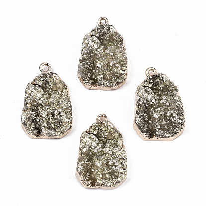 Druzy Resin Pendants, with Edge Light Gold Plated Iron Loops, Nuggets