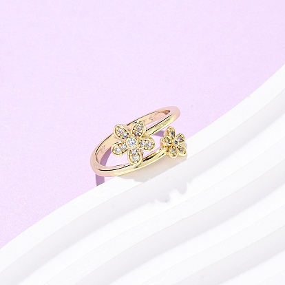 Кольца-манжеты из цветочной латуни с микропаве из кубического циркония для женщин, цветок, долговечный, стойки покрытие