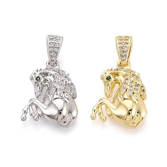 Латунные микропаве прозрачные подвески с фианитом, лошади прелести
