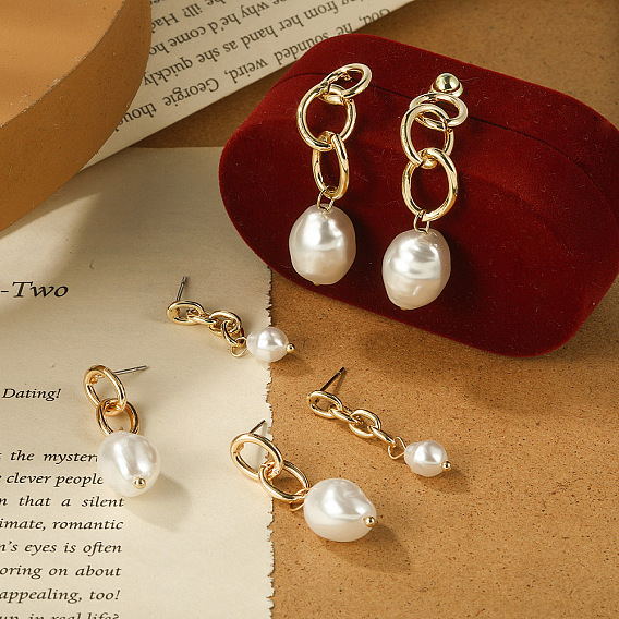 Chic Vintage Pearl Chain Earrings Set for Sophisticated Cold-Toned Style