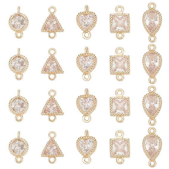 20 шт. 5 стили латуни проложить прозрачный фианит соединитель подвески, геометрические звенья, золотые