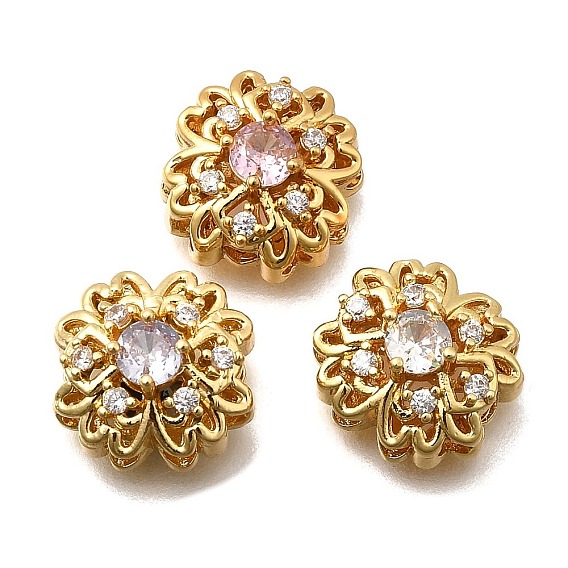 Многожильные звенья из латуни с паве из кубического циркония, цветок, реальный 18 k позолоченный