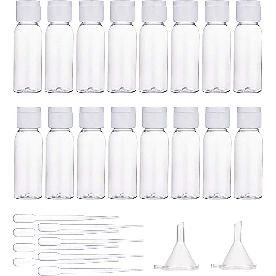 Transparent Flip Cap Round Shoulder Plastic Bottle, with Dropper and Funnel Hopper