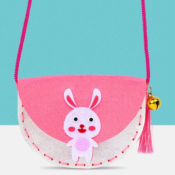 Handmade Non-woven Fabric Animal Change Wallet Set, with Alloy and Plastic Findings, Polyester Wire, Diy Crafts for Children, Rabbit
