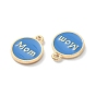 20Pcs 5 Colors Alloy Enamel Charms, Cadmium Free & Lead Free, Light Gold, Flat Round with Word Mom