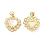 Natural Shell Pendants, Heart Charms with Ion Plating(IP) Real 14K Gold Plated Brass Findings and Plastic Beads