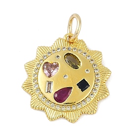 Brass Micro Pave Cubic Zirconia Pendants, with Glass, Sun