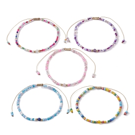 Natural Mixed Gemstone & Glass Seed Braided Bead Bracelets, Nylon Adjustable Bracelet