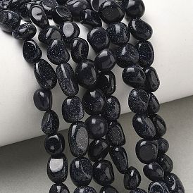 Synthetic Blue Goldstone Beads Strands, Tumbled Stone, Nuggets
