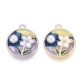Стойки обшивки сплава эмали подвески, плоские круглые и цветок, с ABS имитации жемчуга