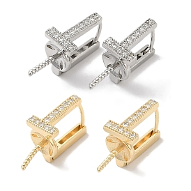 Brass Micro Pave Clear Cubic Zirconia Stud Earring Findings
