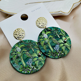 Meiyu green rainforest animals and plants 3D embossed printing acrylic earrings fashion exaggerated earrings