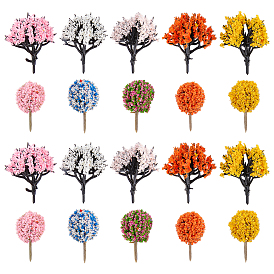 50Pcs 10 Style Plastic Model Ornament, Tree, for Desk Home Decoration