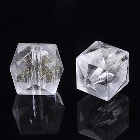 Transparent Acrylic Beads, Glitter Beads, Faceted, Cube