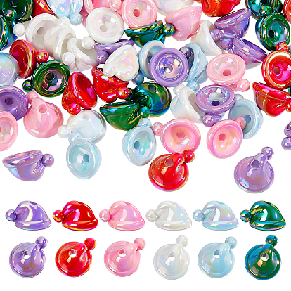 54Pcs 6 Colors UV Plating Opaque Acrylic Beads, Iridescent, Hat