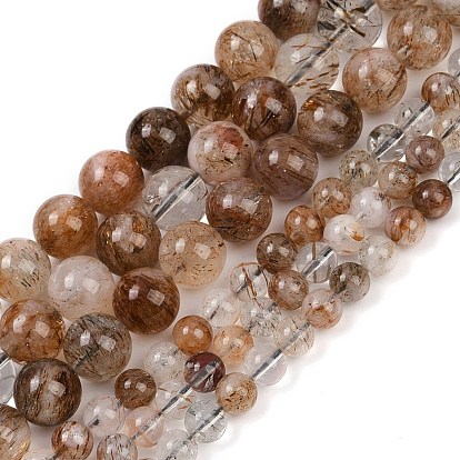 Нити бусин из рутилированного кварца из натурального черного золота, круглые