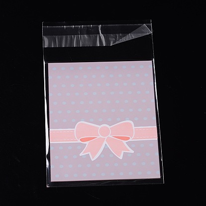 Rectangle OPP Cellophane Bags, with Bowknot Pattern, 12.5x7.9cm, Bilateral Thickness: 0.07mm, about 95~100pcs/bag