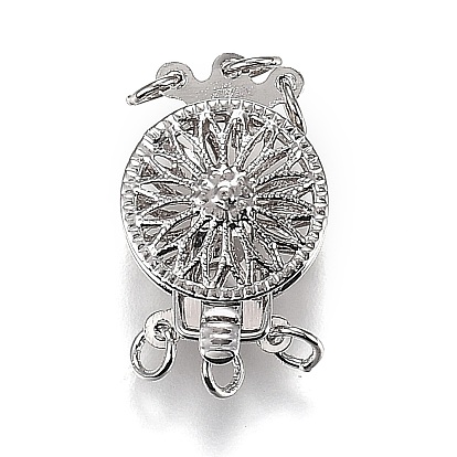 Застежки латунные коробки, многожильные застежки, 3-нити, 6 отверстия, плоские круглые с цветком