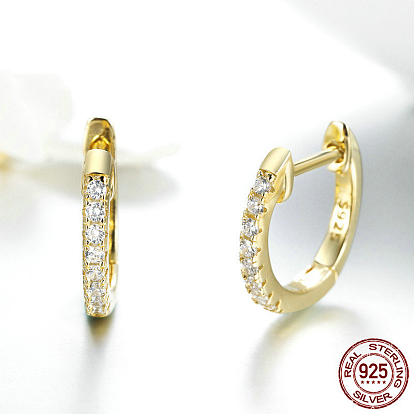 925 Sterling Silver Cubic Zirconia Hoop Earrings, with 925 Stamp, Ring, Real 18K Gold Plated