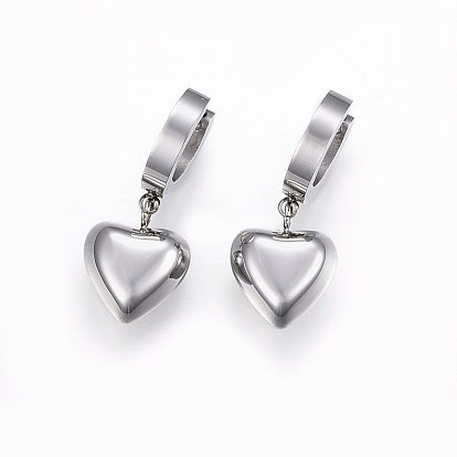304 Stainless Steel Dangle Hoop Earrings, Hypoallergenic Earrings, Heart