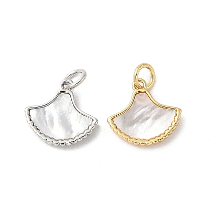 Подвески-веера из натуральной белой ракушки с латунным паве и соединительными кольцами, долговечный, без свинца и без кадмия, стойки покрытие