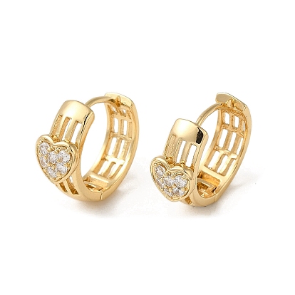 Brass Micro Pave Cubic Zirconia Hoop Earring, Heart