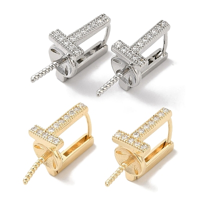 Латунные микро-паве прозрачные серьги-гвоздики из циркония