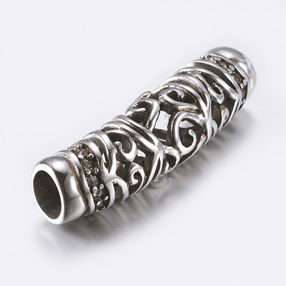 316 Surgical Stainless Steel Hollow Tube Beads, with Rhinestone