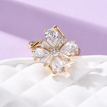 Вращающиеся кольца для пальцев с микропаве из кубического циркония из латуни, цветок, вращающиеся кольца для медитации, успокаивающей беспокойство