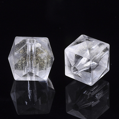 Transparent Acrylic Beads, Glitter Beads, Faceted, Cube