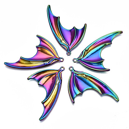 Plated Rainbow Color Alloy Big Pendants, Cadmium Free & Lead Free, Bat Wing