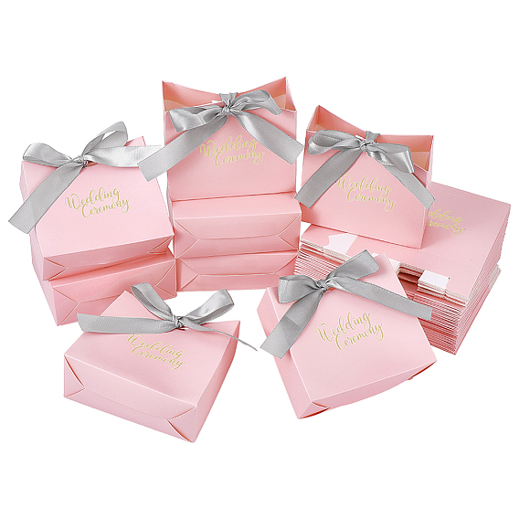 Boîtes cadeaux en papier doré avec poignée ruban, idéales pour transporter des bonbons., pour la fête de mariage, rectangle