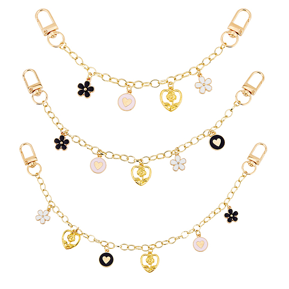 3шт латунные кабельные цепи сумки удлинители цепи, с подвеской из эмали и поворотными застежками из сплава