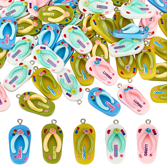 50 шт 5 цвета подвески из непрозрачной смолы, тапочки-очарование, с платиново-железными петлями