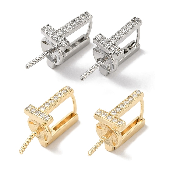 Латунные микро-паве прозрачные серьги-гвоздики из циркония