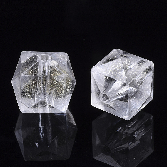 Transparent Acrylic Beads, Glitter Beads, Faceted, Cube