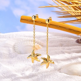 Stainless Steel Starfish Stud Dangle Earrings