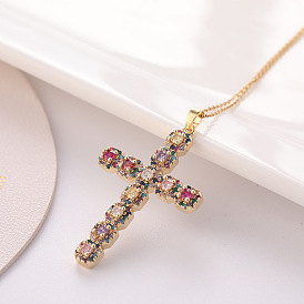 Cross Pendant Necklace with Zirconia Stones for Men and Women - High-end Fashion Jewelry