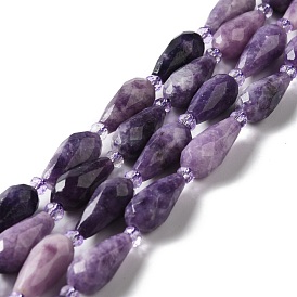 Natural Lepidolite/Purple Mica Stone Beads Strands, Faceted, Teardrop